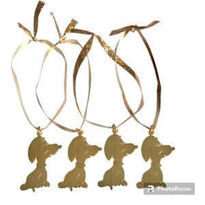 Vintage Snoopy Christmas Tree Ornaments Gold Tone Metal Set of 4 Dog Peanuts